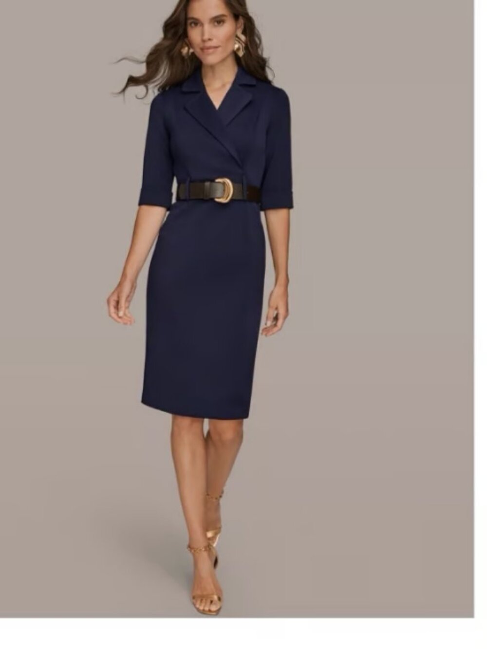 Donna Karan NY 3/4 Sleeve Belted Sheath Dress Eclipse NWT Size 12 - B176